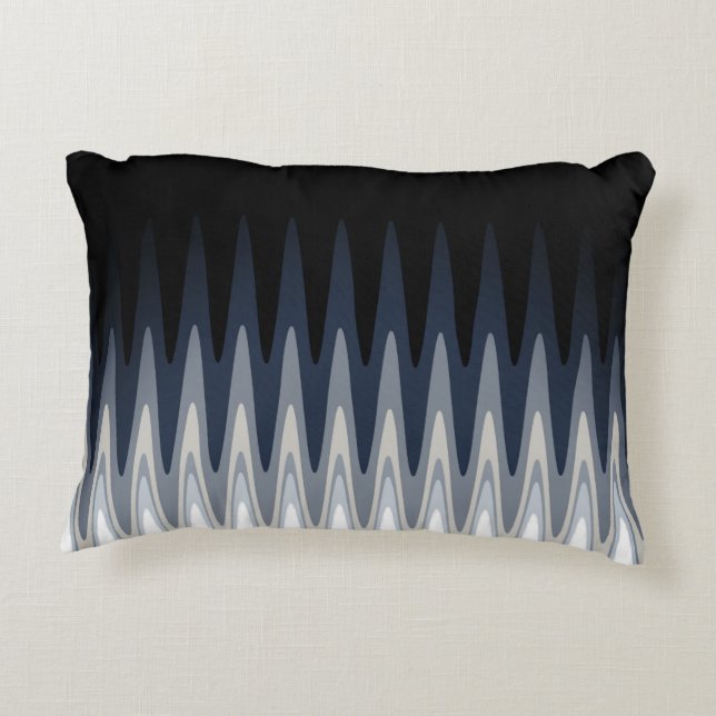 Zig Zag Black White Grey Navy Blue Beige Pattern Decorative Cushion (Back)