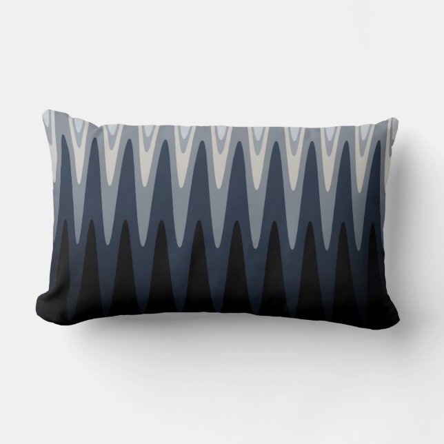 Zig Zag Black White Grey Navy Blue Beige Pattern Lumbar Cushion (Front)