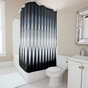 Zig Zag Black White Grey Navy Blue Beige Pattern Shower Curtain
