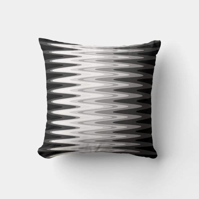 Zig Zag Black White Grey Pattern Cushion (Front)