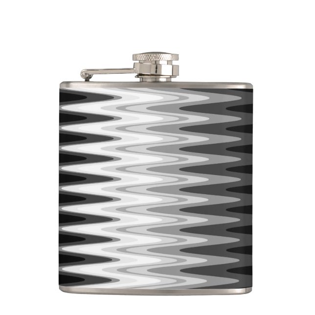 Zig Zag Black White Grey Pattern Hip Flask (Front)