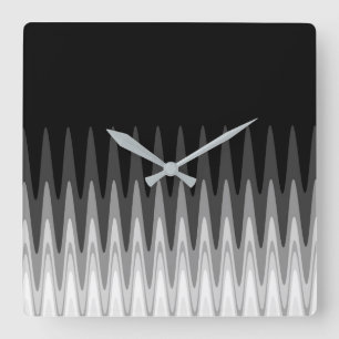 Zig Zag Black White Grey Pattern Square Wall Clock