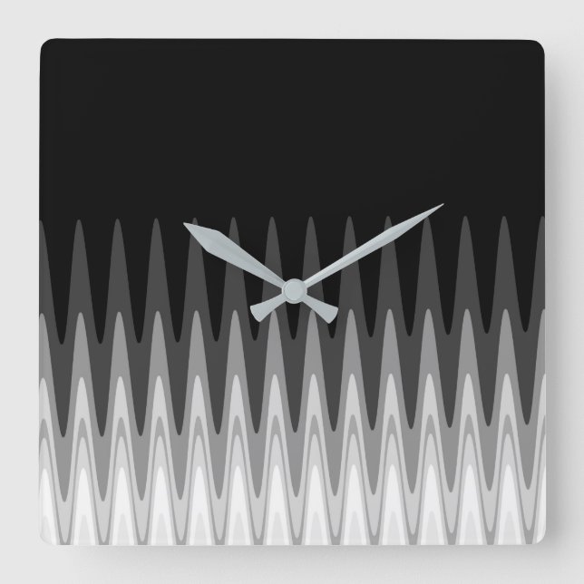 Zig Zag Black White Grey Pattern Square Wall Clock (Front)