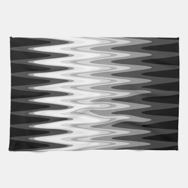 Zig Zag Black White Grey Pattern Tea Towel (Horizontal)