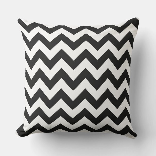 Zig Zag Black & White Striped Outdoor Decor Cushion (Front)