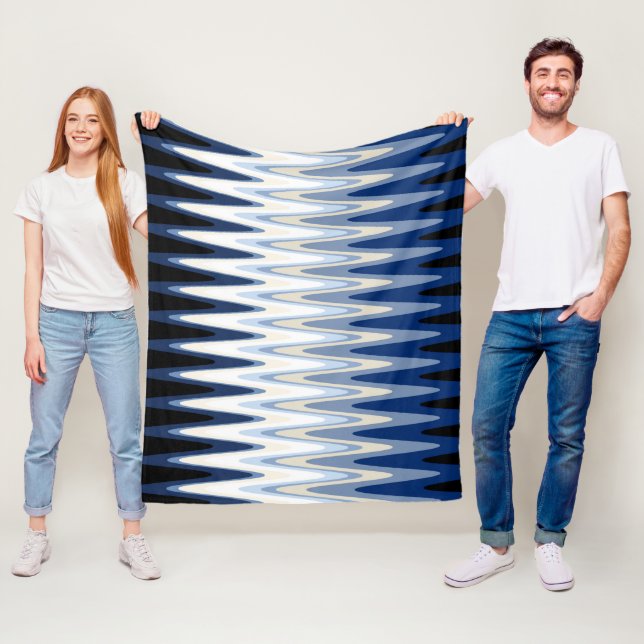 Zig Zag Blue Black White Grey Beige Pattern Fleece Blanket (In Situ)