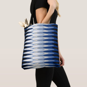 Zig Zag Blue Black White Grey Beige Pattern Tote Bag