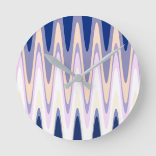 Zig Zag Blue White Grey Beige Purple Pink Pattern Round Clock
