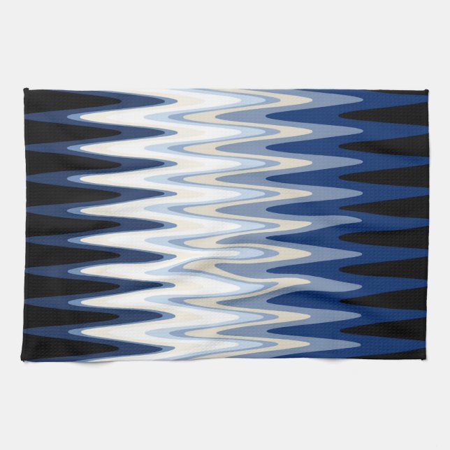 Zig Zag Blue White Grey Pattern Kitchen Towel (Horizontal)