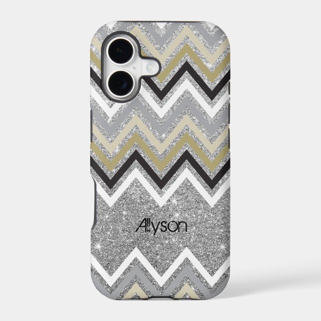 Zig Zag Chevron Pattern Silver Glitters Phone Case (Back)