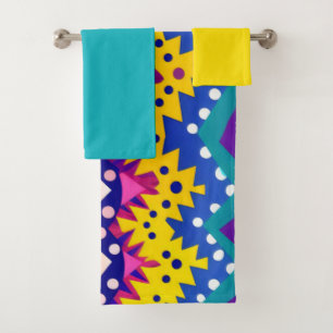 Zig Zag Colourful Bold purple,pink blue yellow Bath Towel Set