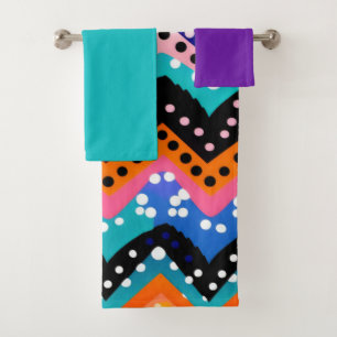 Zig Zag Colourful Bold purple,pink blue yellow Bath Towel Set