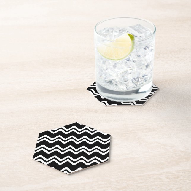 Zig Zag Dual Coloured Line Pattern Paper Coaster (Insitu)