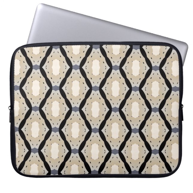 Zig zag geometric black and off-white  laptop sleeve (Front)