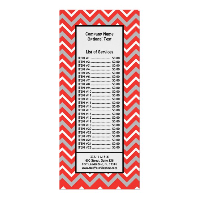 Zig Zag Lines Red White Grey Creative Stripes Rack Card (Front)