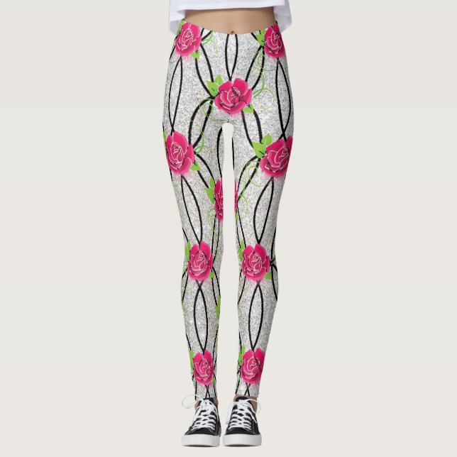 Zig Zag Pattern, flower Leggings (Front)