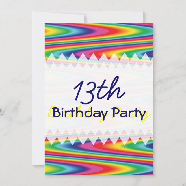 Zig Zag Rainbow Birthday Invitation (Front)