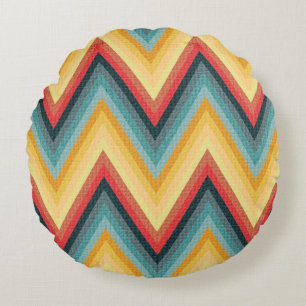 Zig Zag Striped Background 2 Round Cushion