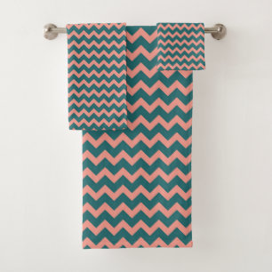 ZIG ZAG - TEAL & CORAL BATH TOWEL SET