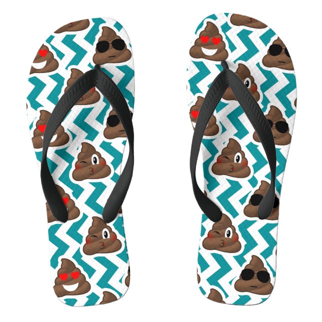 Zig Zag Teal Poop Emoji Thongs (Footbed)