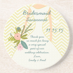 Zig Zag Wedding Gown Bridesmaid Keepsake Gift Coaster