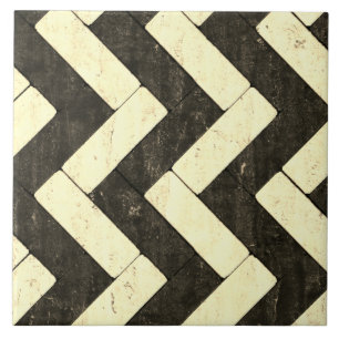 Zig-Zag White and Black Brick Pavers Ceramic Tile