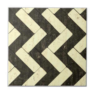 Zig-Zag White and Black Brick Pavers Ceramic Tile