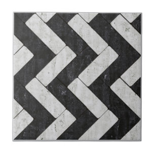 Zig-Zag White and Black Brick Pavers Ceramic Tile