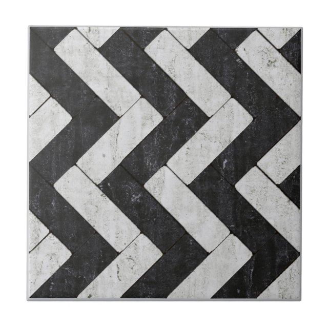 Zig-Zag White and Black Brick Pavers Ceramic Tile (Front)