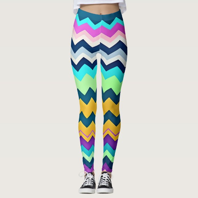 Zig-zagging pastel Rainbow Pattern Leggings (Front)