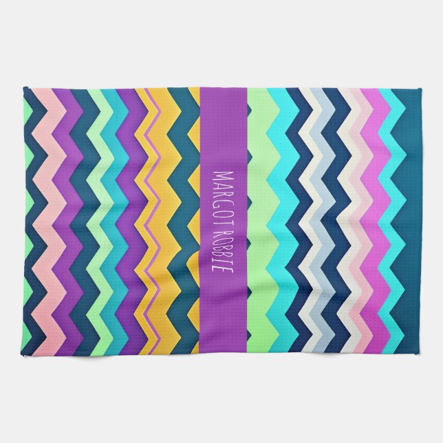 Zig-zagging pastel Rainbow Pattern Tea Towel (Horizontal)