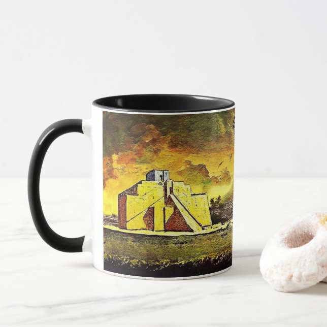 Ziggurat of Ur Throw Pillow Mug (With Donut)