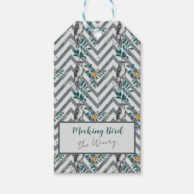 Zigzag Bird % Flower Pattern Gift Tags (Front)