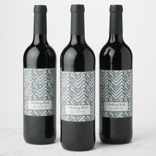Zigzag Bird % Flower Pattern Wine Label