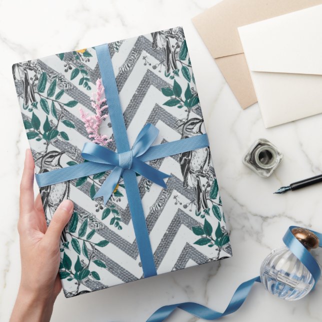 Zigzag Bird % Flower Pattern Wrapping Paper (Gifting)