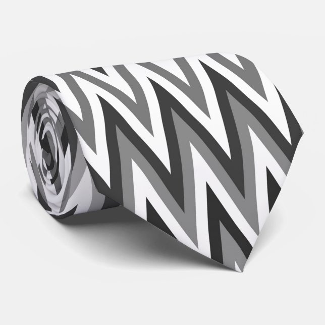 Zigzag Black and White Pattern Neck Tie (Rolled)