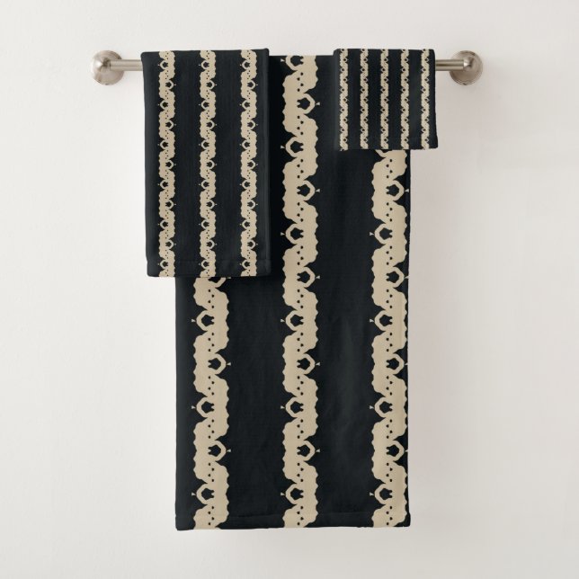 ZigZag Black Cream  Throw Pillow Bath Towel Set (Insitu)