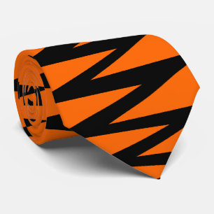 Zigzag - Black on Orange FF6600 Tie