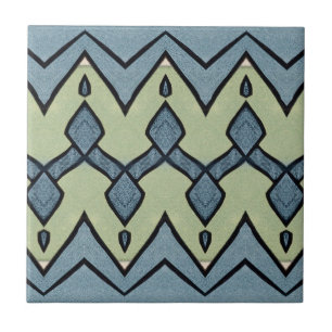 Zigzag Blue and Green Geometric Vintage Ceramic Tile