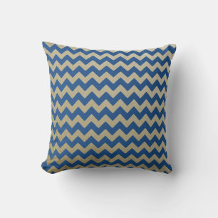 Zigzag Chevron Blue Gold Pattern Cushion