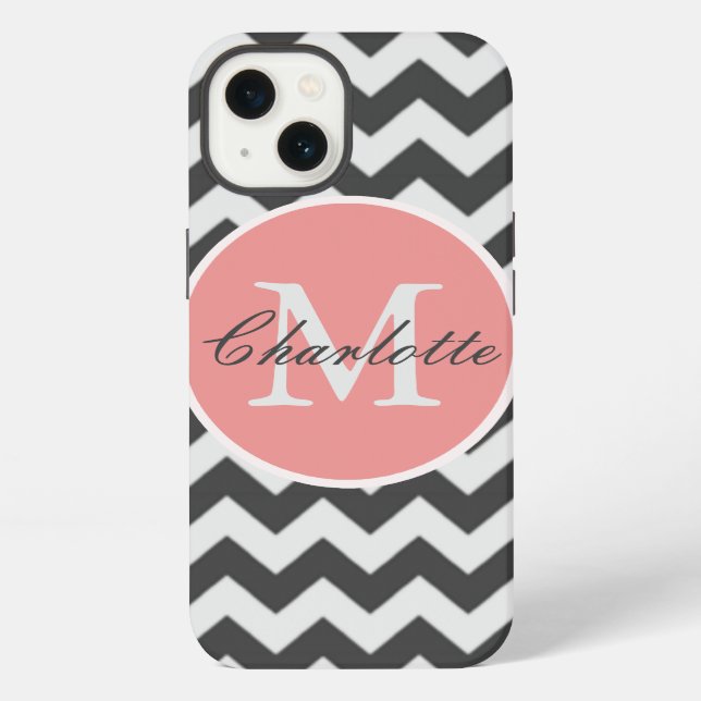 ZigZag Chevron Chic Monogrammed Pink Grey Pattern iPhone Case (Back)