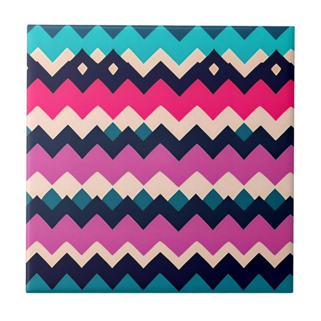 Zigzag Chevron Colourful Pattern Design Ceramic Tile (Front)