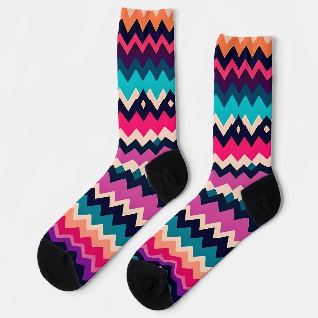 Zigzag Chevron Colourful Pattern Design Socks (Left)