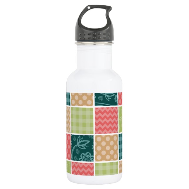 Zigzag, Chevron, Gingham, Polka Dots, Patchwork 532 Ml Water Bottle (Front)