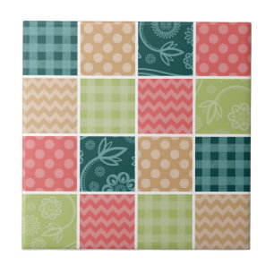 Zigzag, Chevron, Gingham, Polka Dots, Patchwork Ceramic Tile