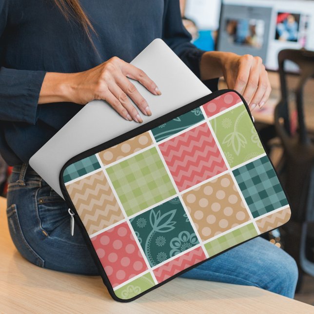 Zigzag, Chevron, Gingham, Polka Dots, Patchwork Laptop Sleeve (Creator Uploaded)