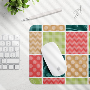 Zigzag, Chevron, Gingham, Polka Dots, Patchwork Mouse Pad