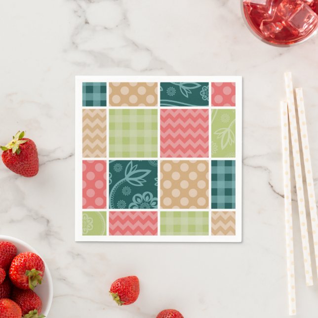Zigzag, Chevron, Gingham, Polka Dots, Patchwork Napkin (Insitu)
