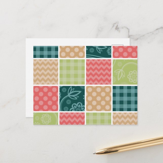 Zigzag, Chevron, Gingham, Polka Dots, Patchwork Postcard (Front/Back In Situ)