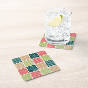 Zigzag, Chevron, Gingham, Polka Dots, Patchwork Square Paper Coaster